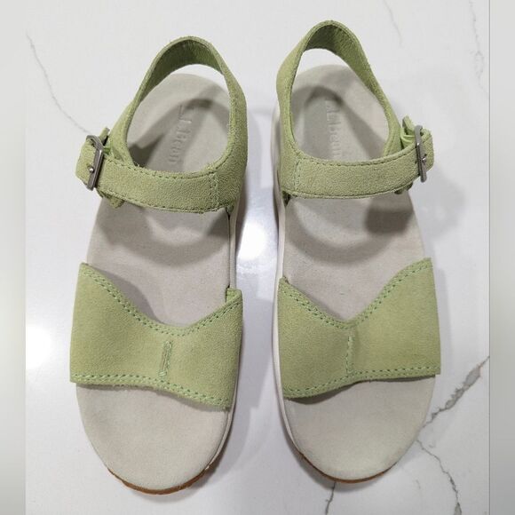 L.L. Bean lime green comfor sued leather open toe adjustable Buckle Sandals sz 6 - Picture 4 of 9